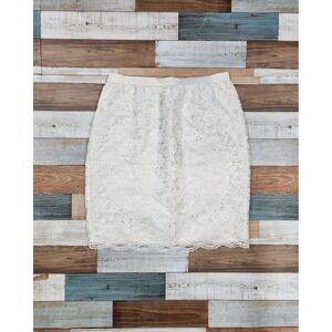 Vintage Chic by h.i.s. White Floral Lace Pencil‎ Skirt Medium Made in USA